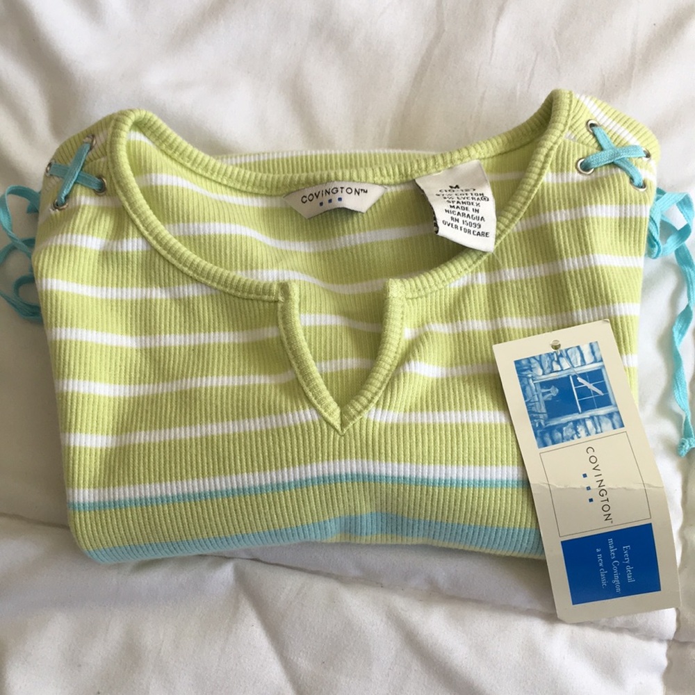 New lime striped sleeveless Covington girls top M